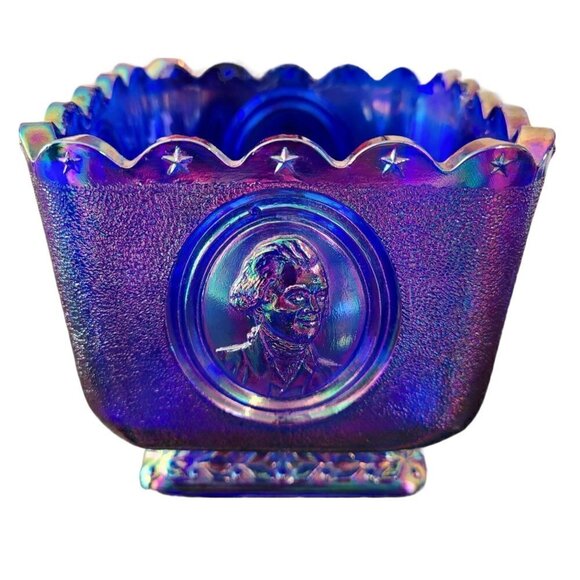 Fenton Cobalt Blue Carnival Glass Square Candy Dish Presidential Bicentennial - Picture 4 of 10